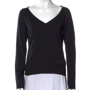 Prada long sleeve v-neck top shirt w/logo sz M-L